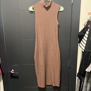 Sleeveless Mock-Turtle Tan Dress - work dress